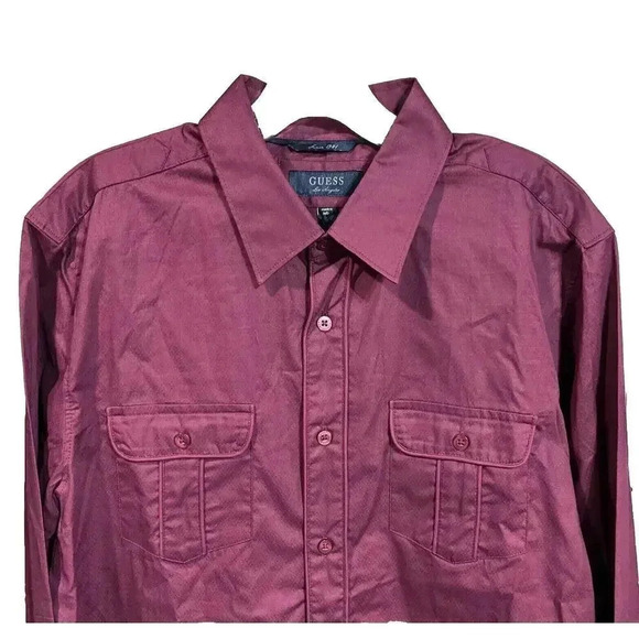 Guess men's long sleeve textured button down shirt red Size Large Occasion Party - Picture 2 of 14